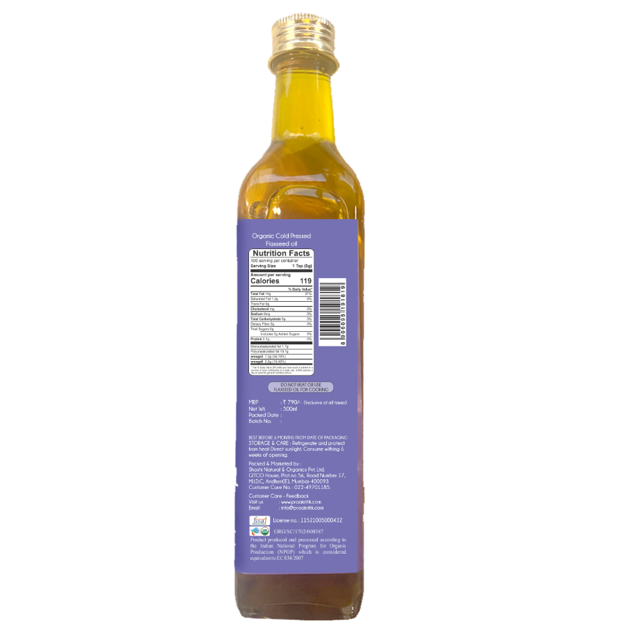 Cold pressed flaxseed oil | 500 ml | Praakritik